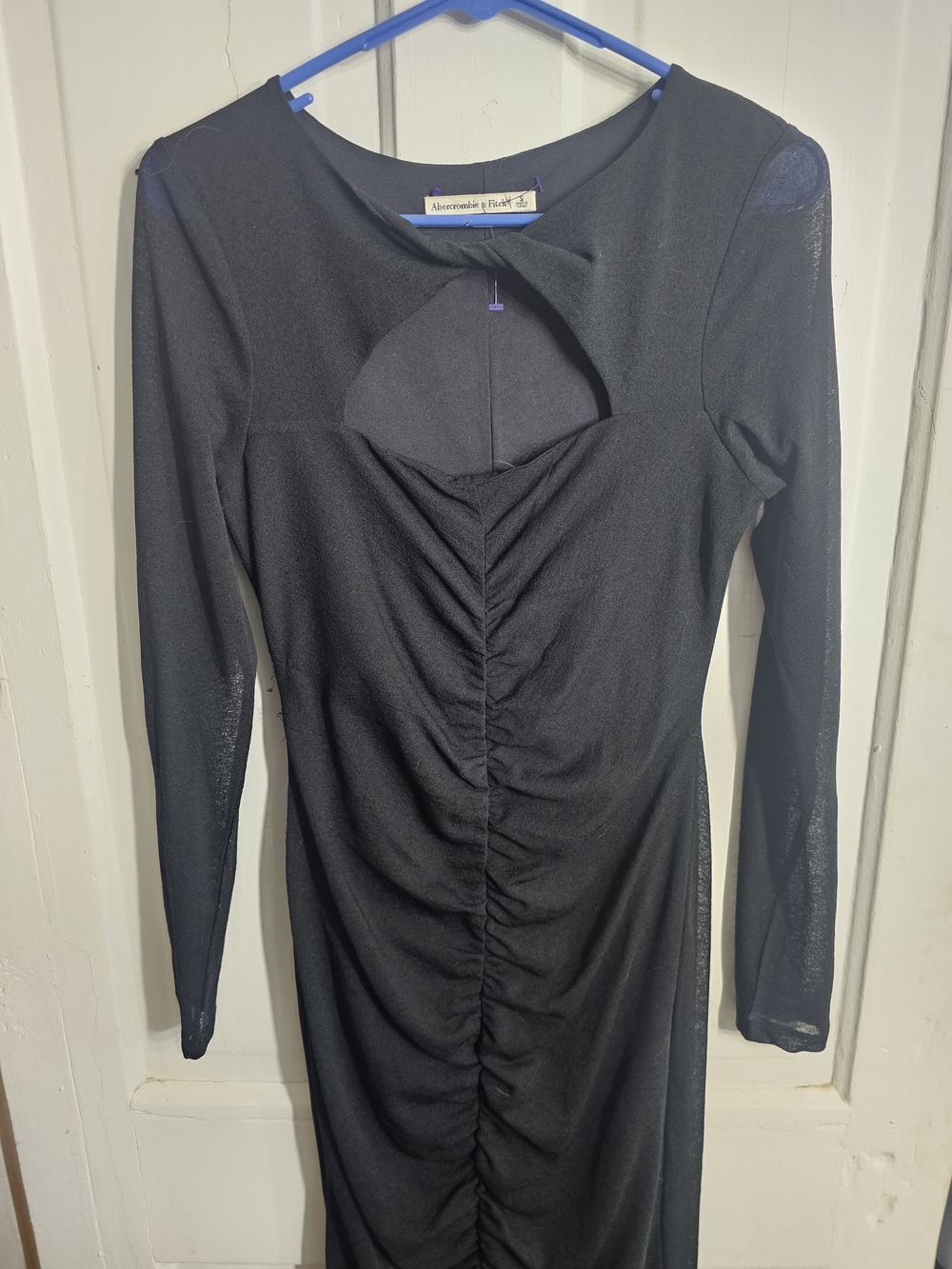 Abercrombie & Fitch Black Long Sleeve Ruched Midi Dress